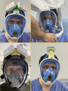 men wearing snorkel mask prototypes