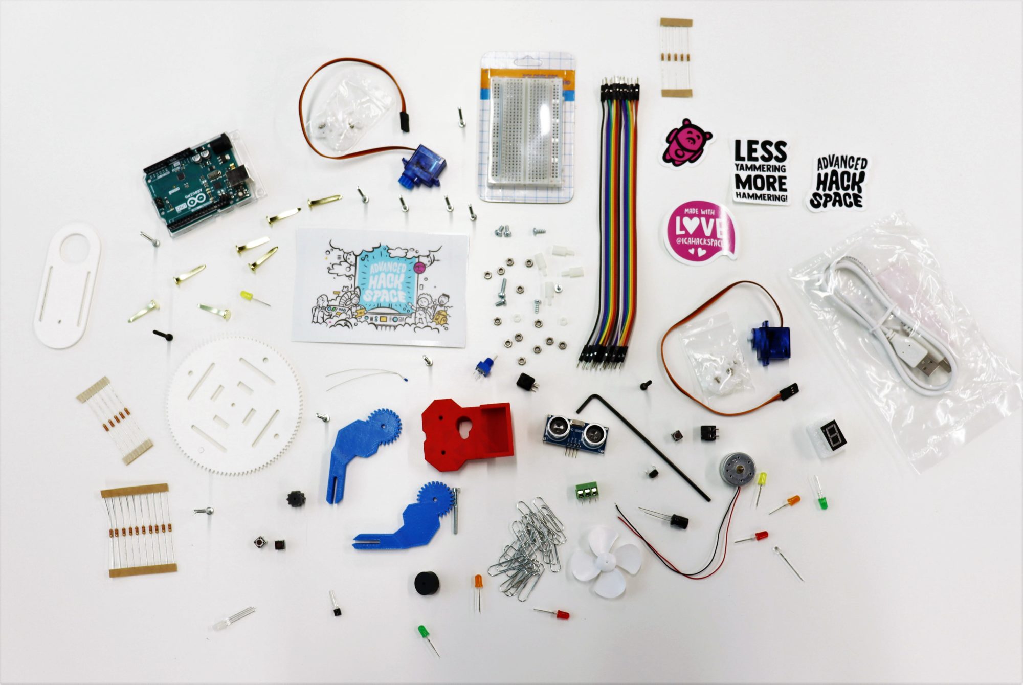 Image of making items included in the Hackspace Hack Packs for remote learning