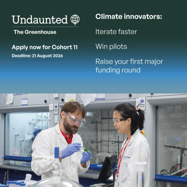 🌍 Building a solution for climate change or sustainable food systems? This is your sign.

Applications are now open for two of Undaunted’s leading accelerator programmes, designed to help ambitious founders validate their technology, secure pilots, and get investment-ready.

🌱 The Greenhouse
For early-stage deeptech and cleantech startups and spinouts. Includes a £20,000 equity-free grant, expert mentoring, and access to Imperial College London’s world-class facilities, expertise and networks.

🍽️ Sustainable Food Accelerator
Delivered with the Bezos Centre for Sustainable Protein - Imperial, supporting food innovators with up to £100,000 equity-free funding, access to up to £2 million in follow-on investment, and opportunities to run funded corporate pilots.

🚀 Whether you’re developing breakthrough climate technologies or reimagining the future of food, these programmes can help accelerate your impact.

📅 Applications close: 21 August 2026

🔗 Apply now and take the next step towards scaling your innovation.

#ClimateTech #FoodTech #Sustainability #StartupAccelerator #Innovation CleanTech DeepTech ClimateInnovation SustainableFood Entrepreneurship FounderSupport NetZero Undaunted ImperialCollegeLondon StartupFunding